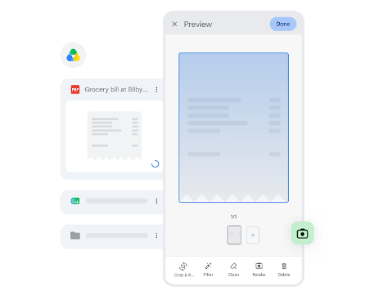 Scanning a pdf grocery bill with a phone into Drive