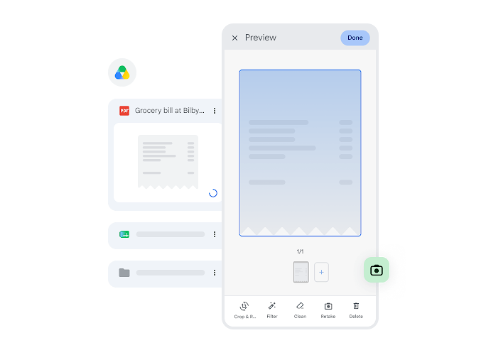 Scanning a pdf grocery bill with a phone into Drive